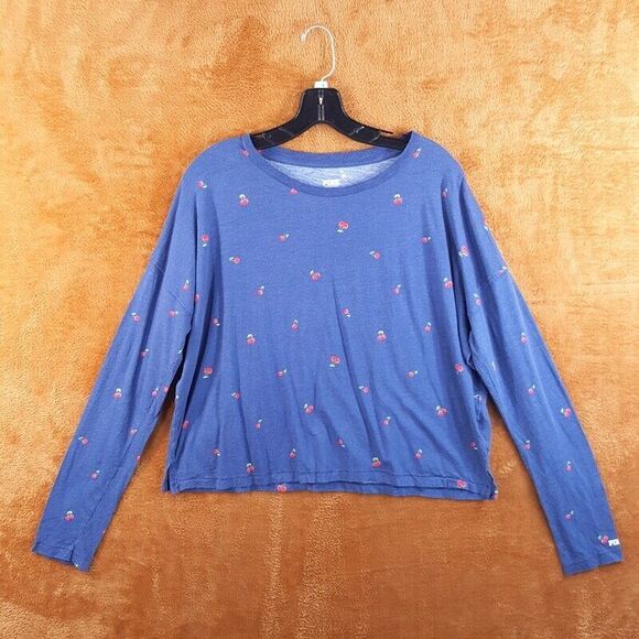 VICTORIAS SECRET PINK Womens Top Medium Blue Pullover Relaxed Cherry Logo - Picture 1 of 7